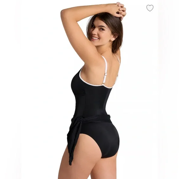 🆕 LEONISA SHAPEWEAR Ladder Front Shaper Swim Dress One Piece Swimsuit Black XL - Picture 4 of 11